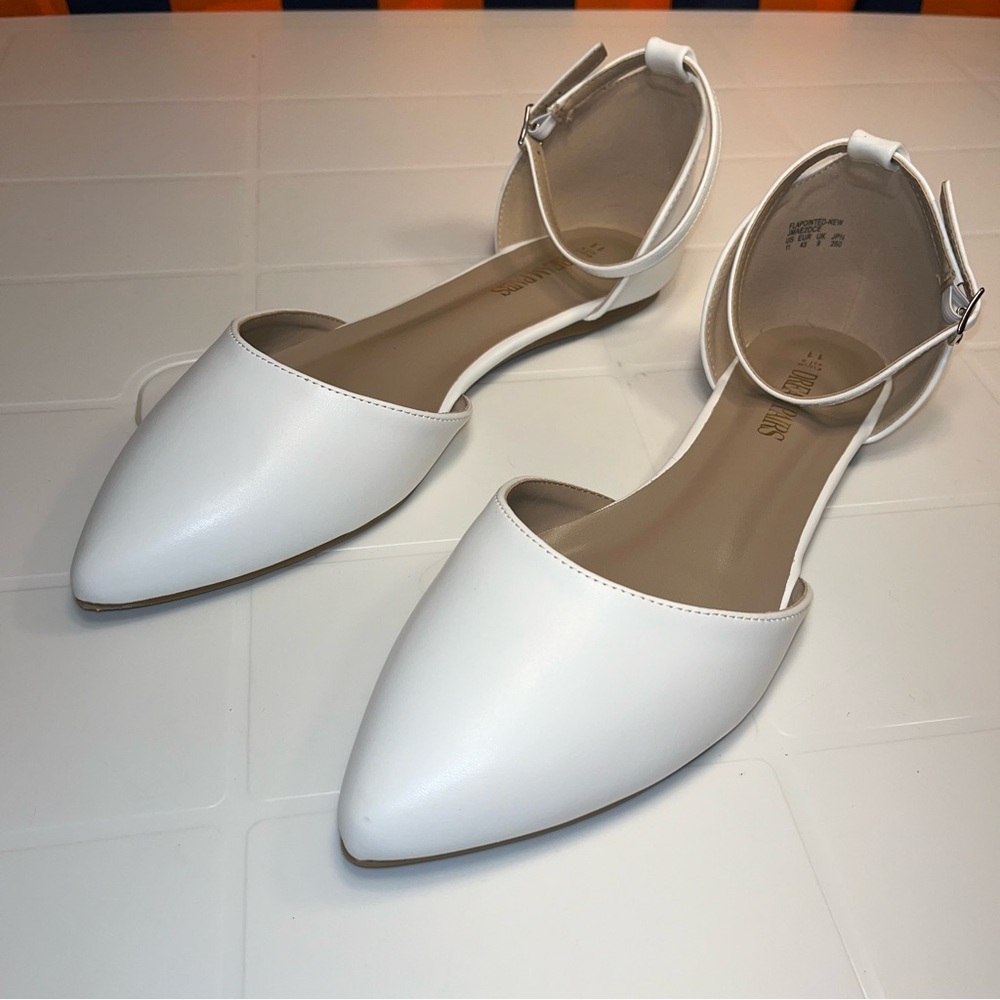 Dream Pairs Women Casual D'Orsay Pointed Ballet Shoes WHITE FLAPOINTED-NEW sz 11